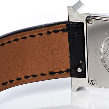 Hermes Stainless Steel Alligator Diamond Lacquer 21mm Heure H Hour Double Jeu Quartz Watch Noir 8 of 10
