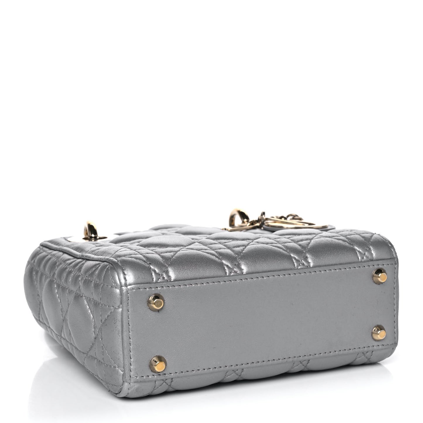 Metallic Lambskin Cannage Mini Lady Dior Grey