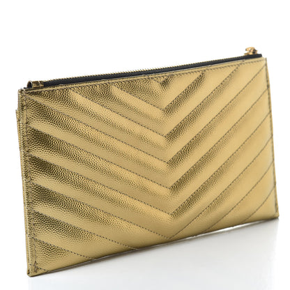 Saint Laurent Iridescent Grain De Poudre Matelasse Chevron Monogram Bill Pouch Gold 3 of 8