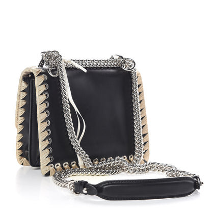 Fendi Vitello Liberty Lucido Ribbon Lace Up Studded Small Kan I Shoulder Bag Black Crema 8 of 9