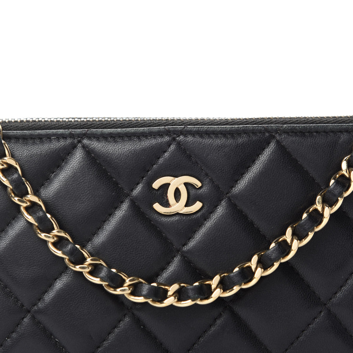 Lambskin Quilted Small Clutch With Chain Black