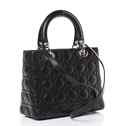 Christian Dior Lambskin Cannage Medium Lady Dior Black 2 of 13
