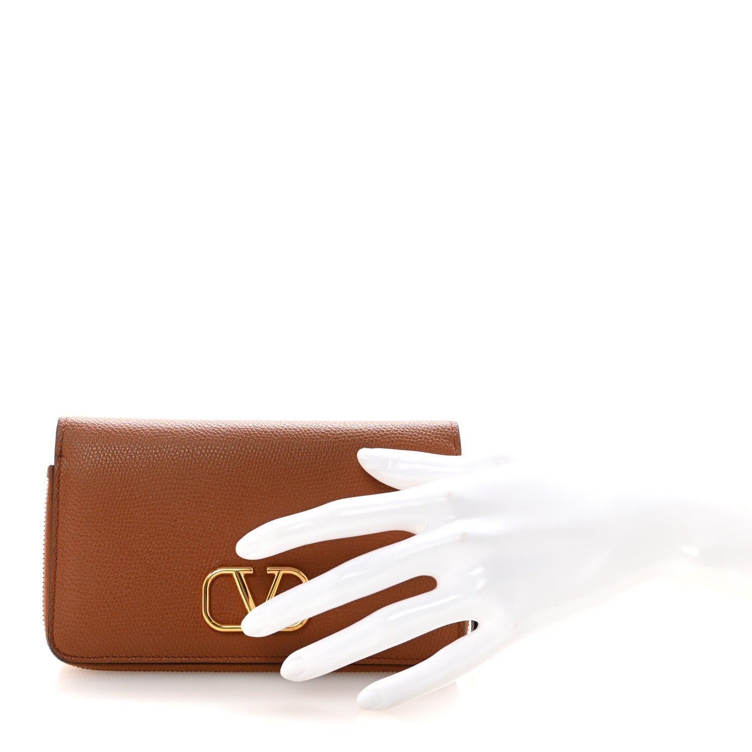 Valentino Garavani Grained Calfskin Vlogo Zip Around Wallet Saddle