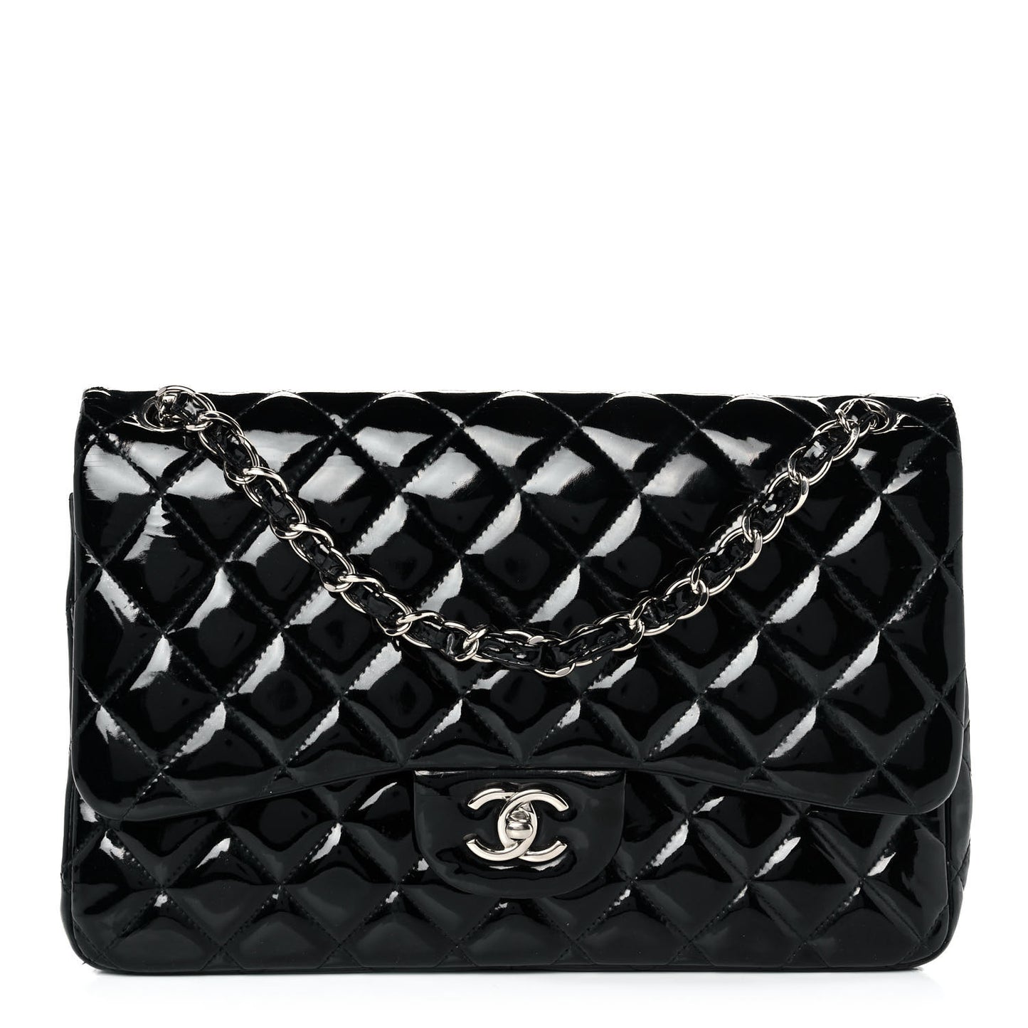 Patent Quilted Jumbo Double Flap Black