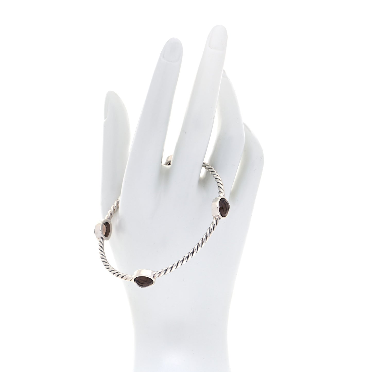 Sterling Silver Smoky Quartz Color Classics 4 Station Bangle Bracelet