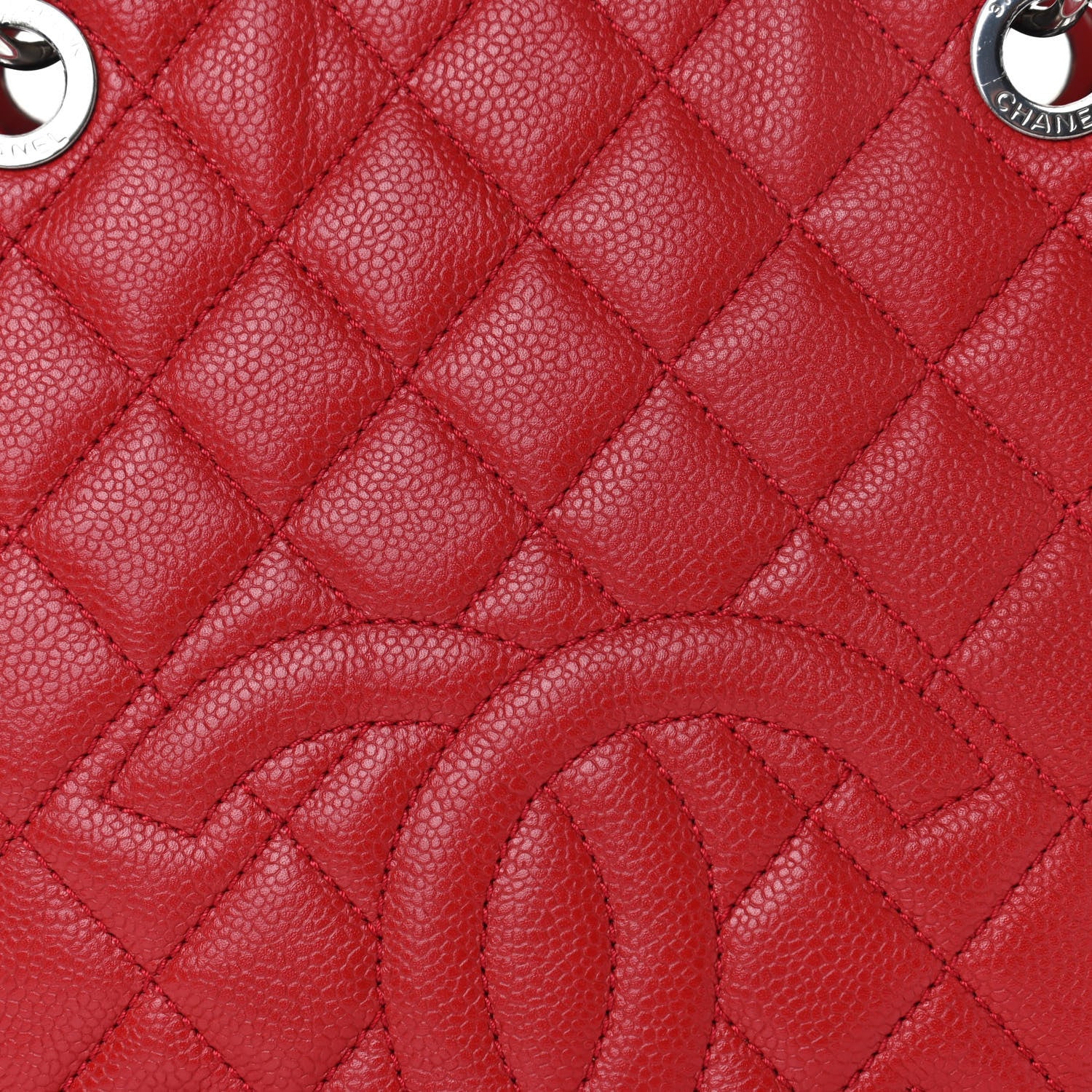 Chanel Caviar Quilted Petit Shopping Tote PST Red 8 of 13