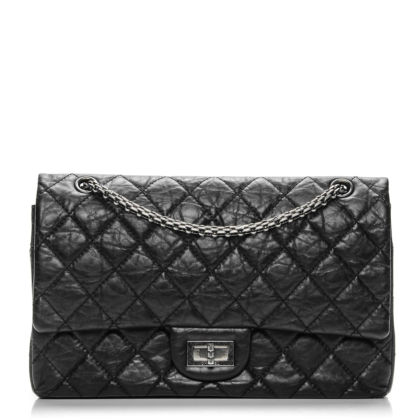 Aged Calfskin Quilted 2.55 Reissue 227 Flap Black