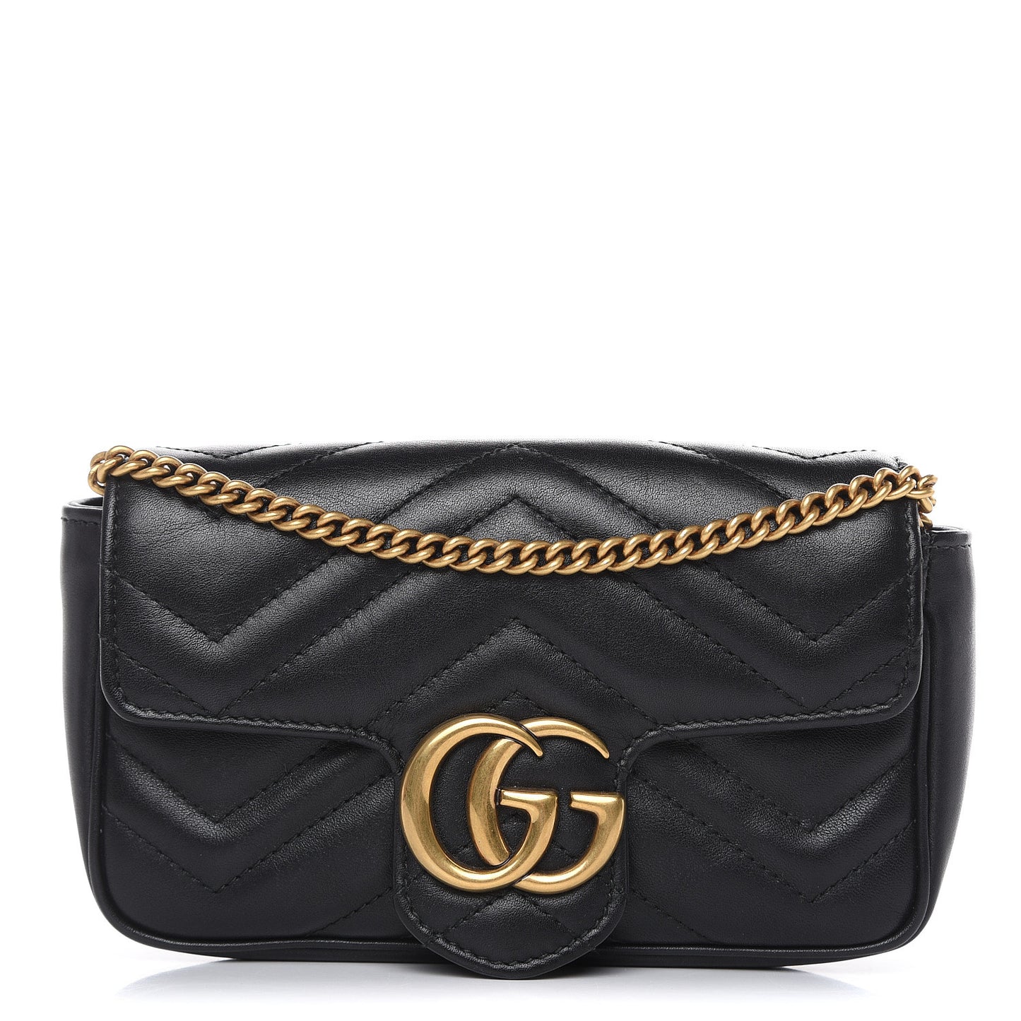 Calfskin Matelasse Super Mini GG Marmont Shoulder Bag Black
