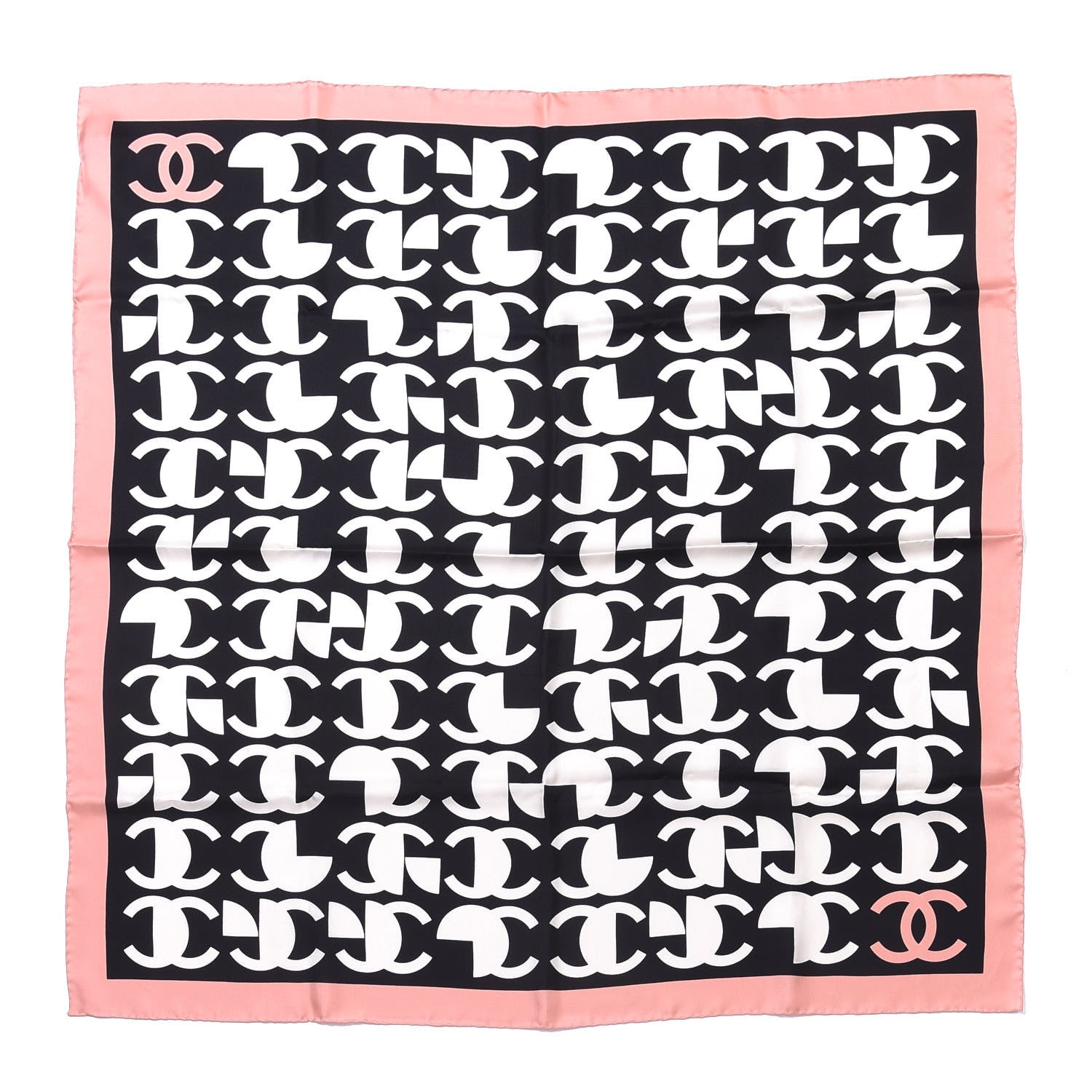 Chanel Silk CC Square Scarf Pink Black 1 of 2