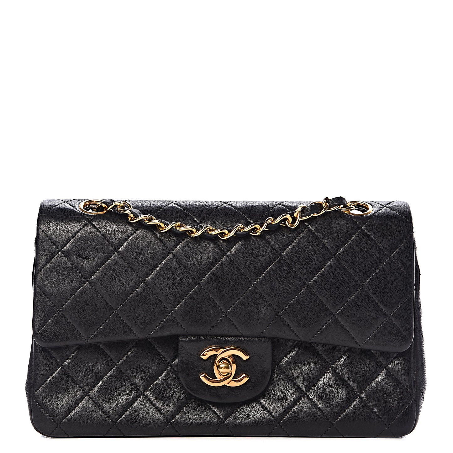 Lambskin Quilted Small Double Flap Black