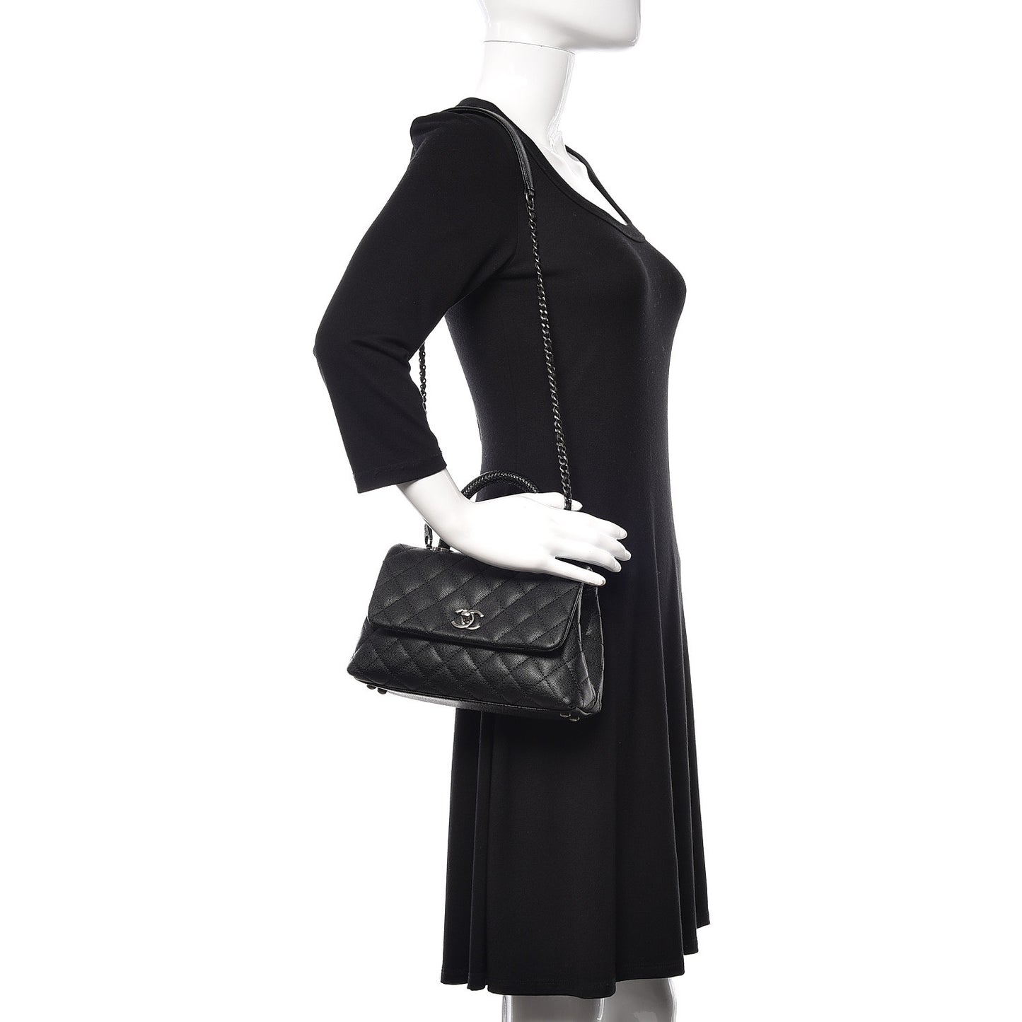 Caviar Lizard Quilted Mini Coco Handle Flap Black