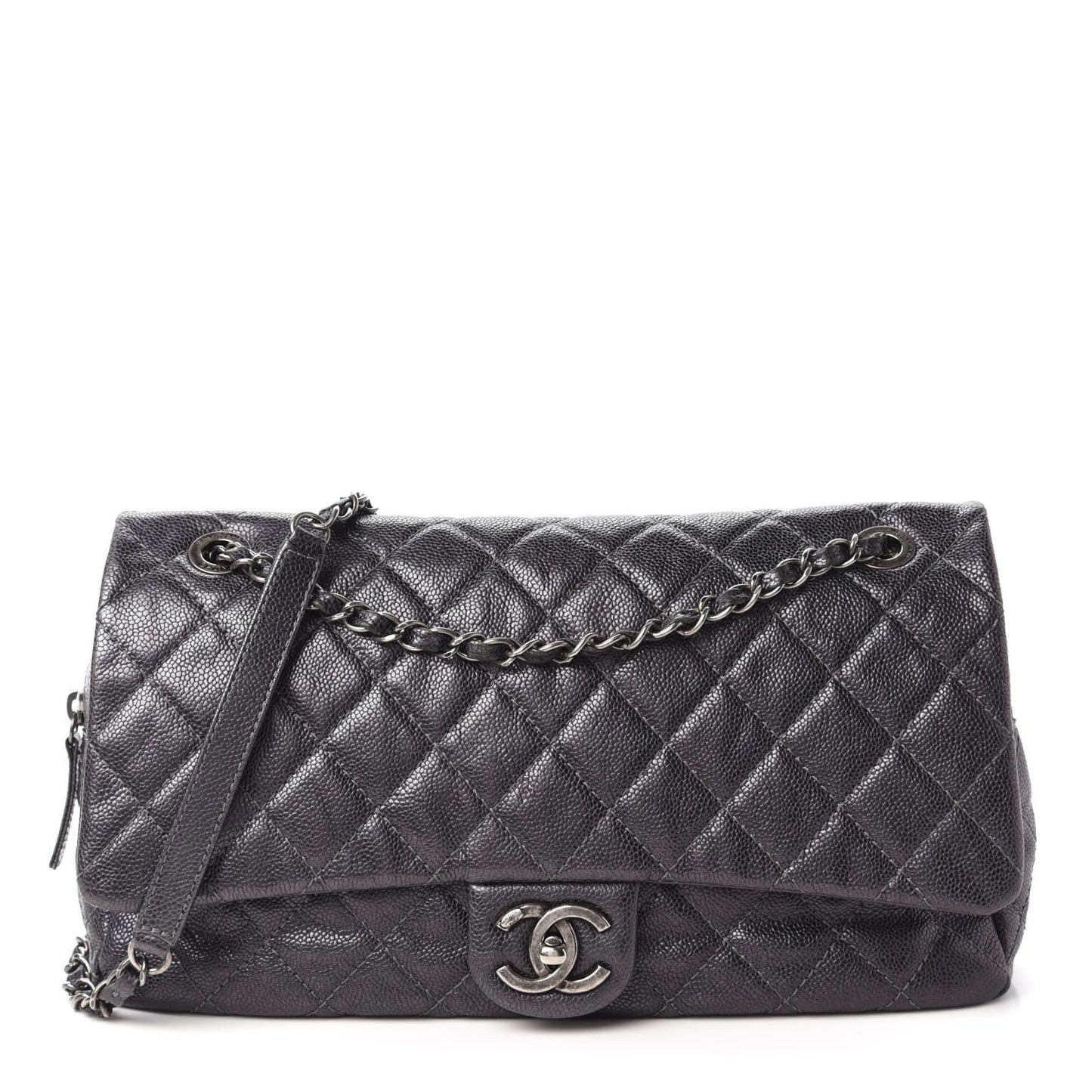 Iridescent Caviar Quilted Large Chic Flap Grey