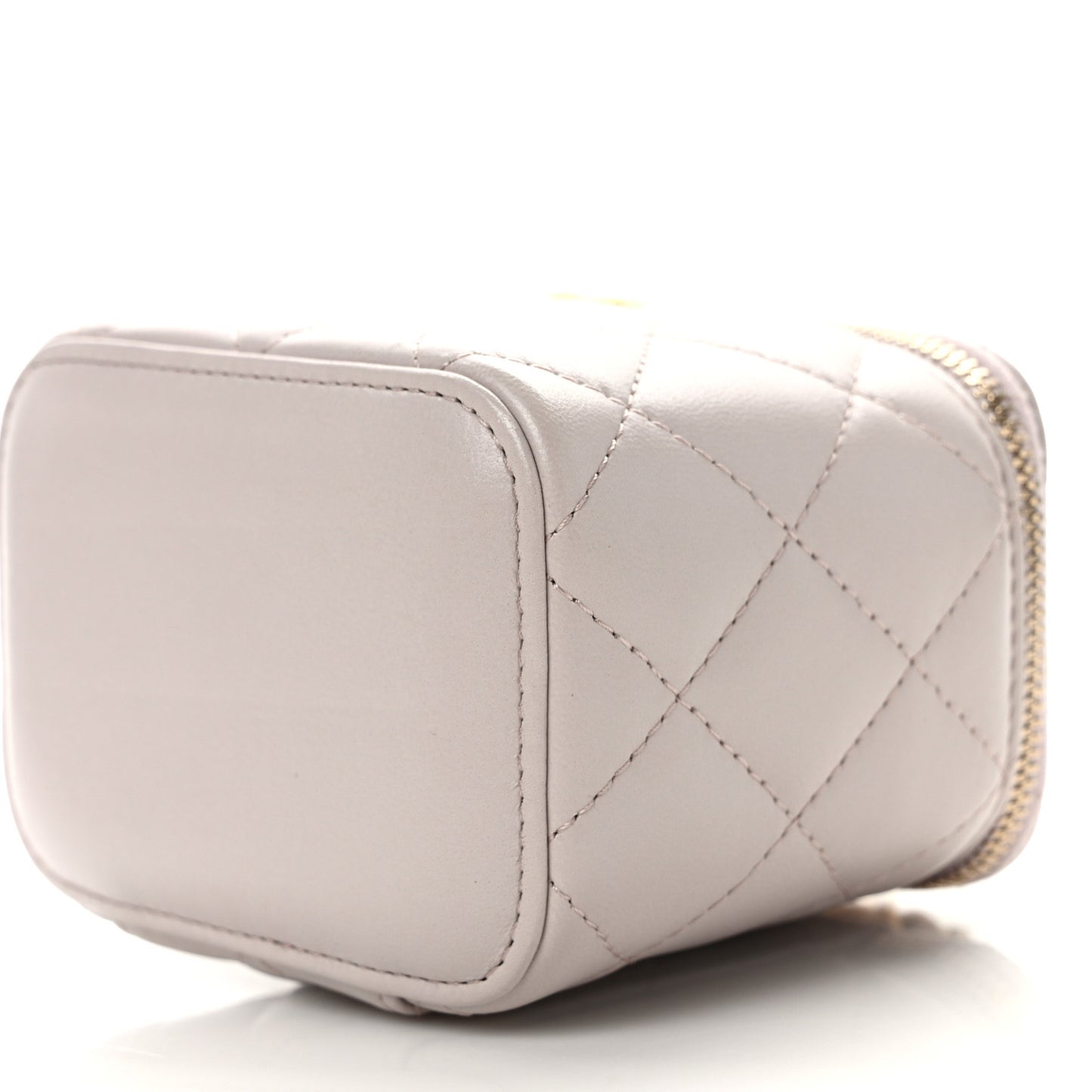 Lambskin Quilted Pearl Crush Mini Vanity Case With Chain Light Purple