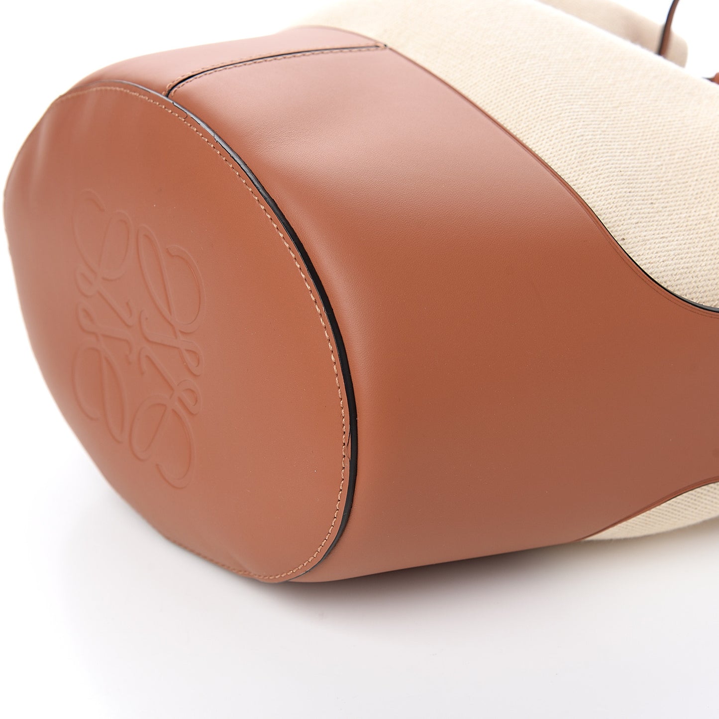 Canvas Calfskin Balloon Bucket Bag Ecru Tan