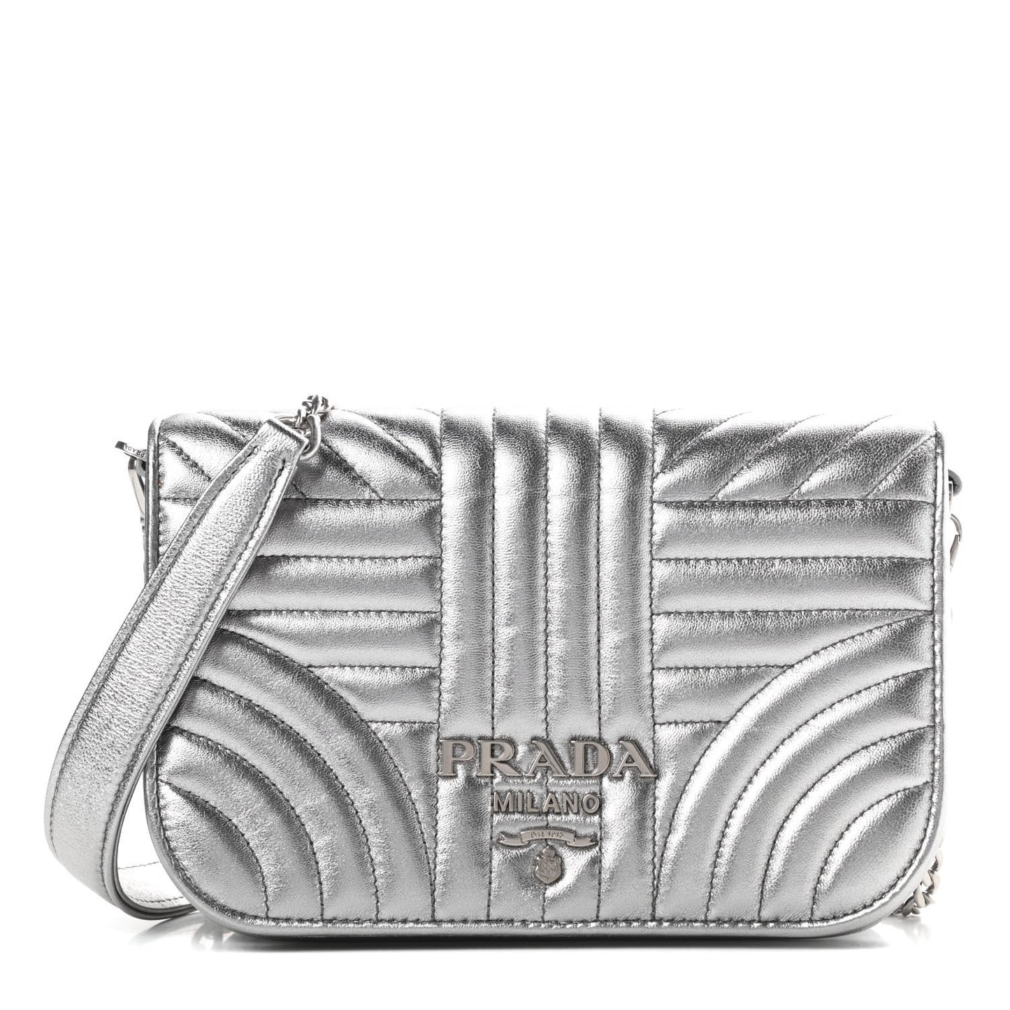 Metallic Nappa Impunture Small Diagramme Crossbody Bag Cromo