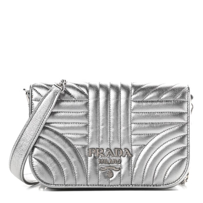 Prada Metallic Nappa Impunture Small Diagramme Crossbody Bag Cromo 1 of 10