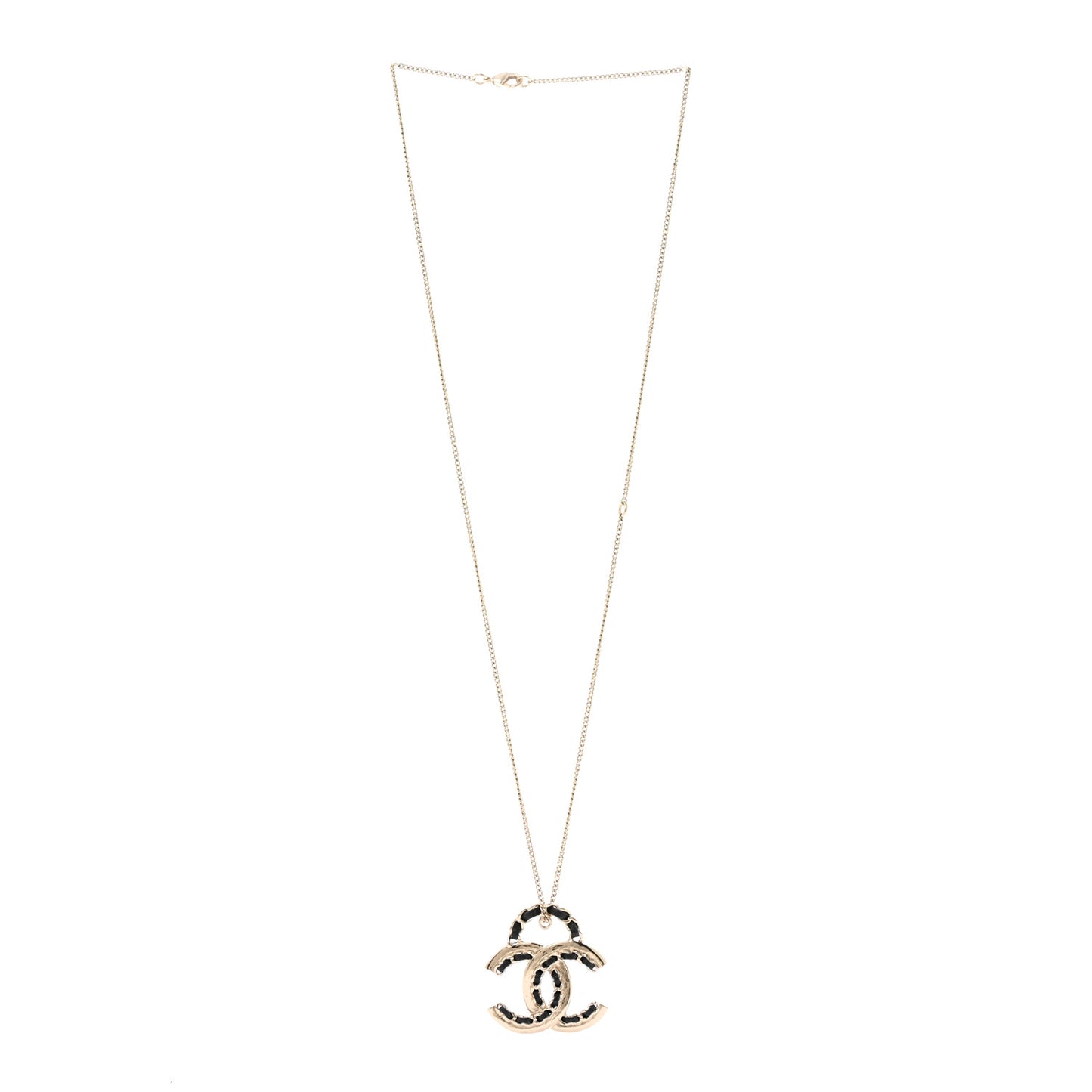 Metal Lambskin CC Pendant Necklace Black Gold
