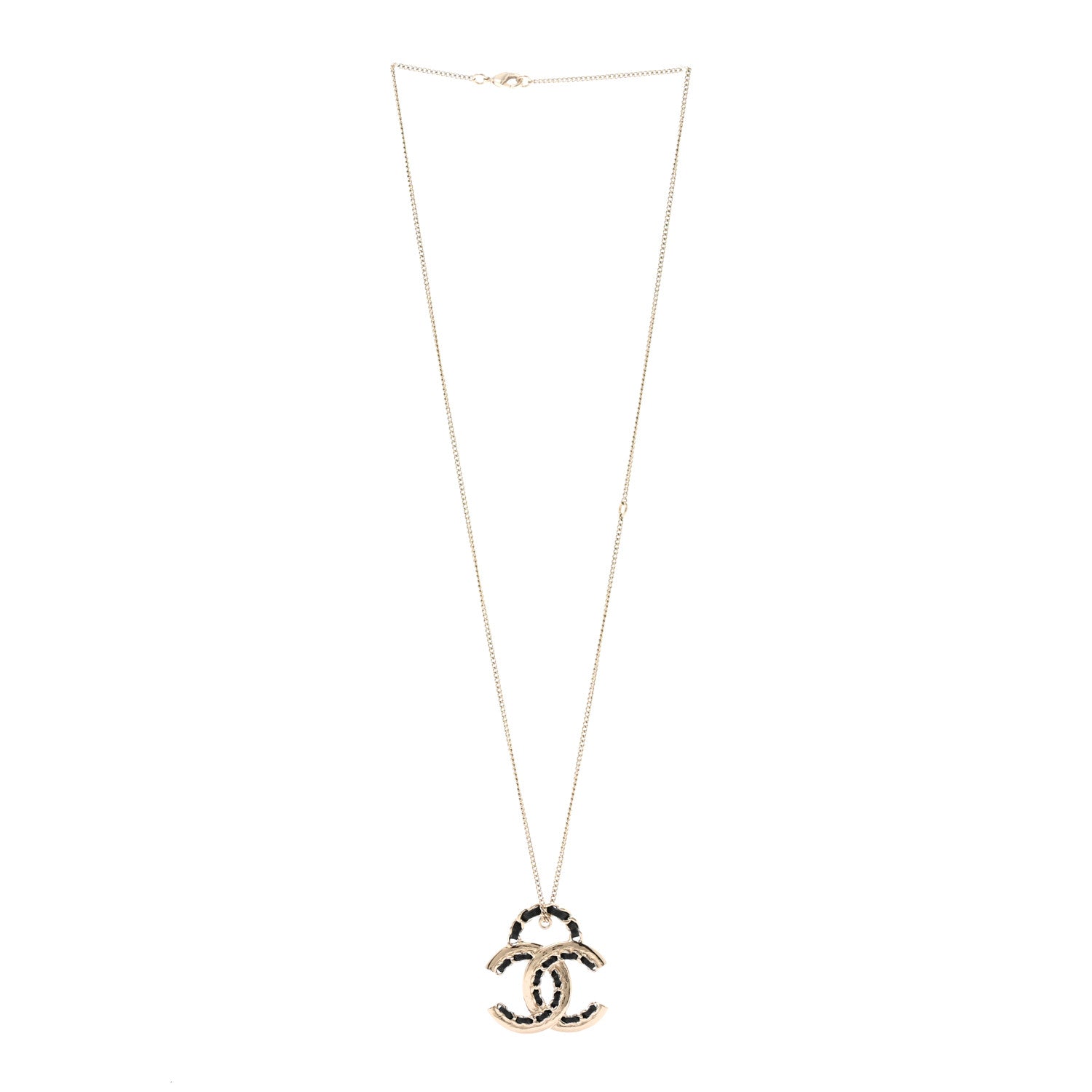 Chanel Metal Lambskin CC Pendant Necklace Black Gold 3 of 6
