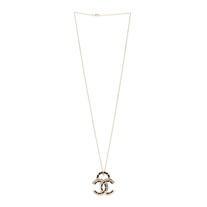 Chanel Metal Lambskin CC Pendant Necklace Black Gold 3 of 6