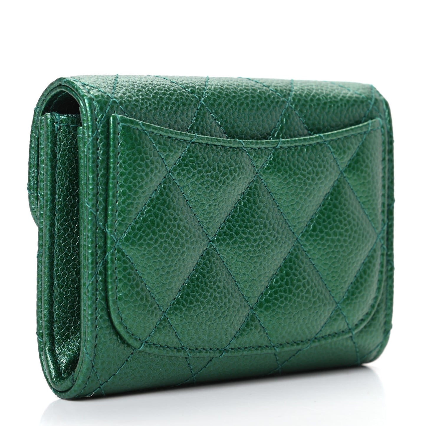 Metallic Caviar Quilted Card Holder Wallet Green