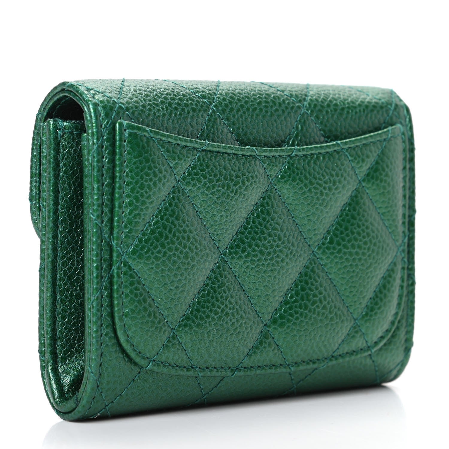 Chanel Metallic Caviar Quilted Card Holder Wallet Green 3 of 8