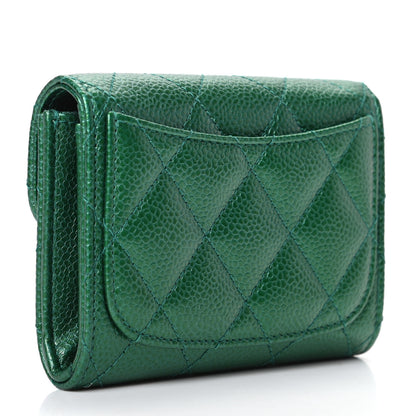 Chanel Metallic Caviar Quilted Card Holder Wallet Green 3 of 8