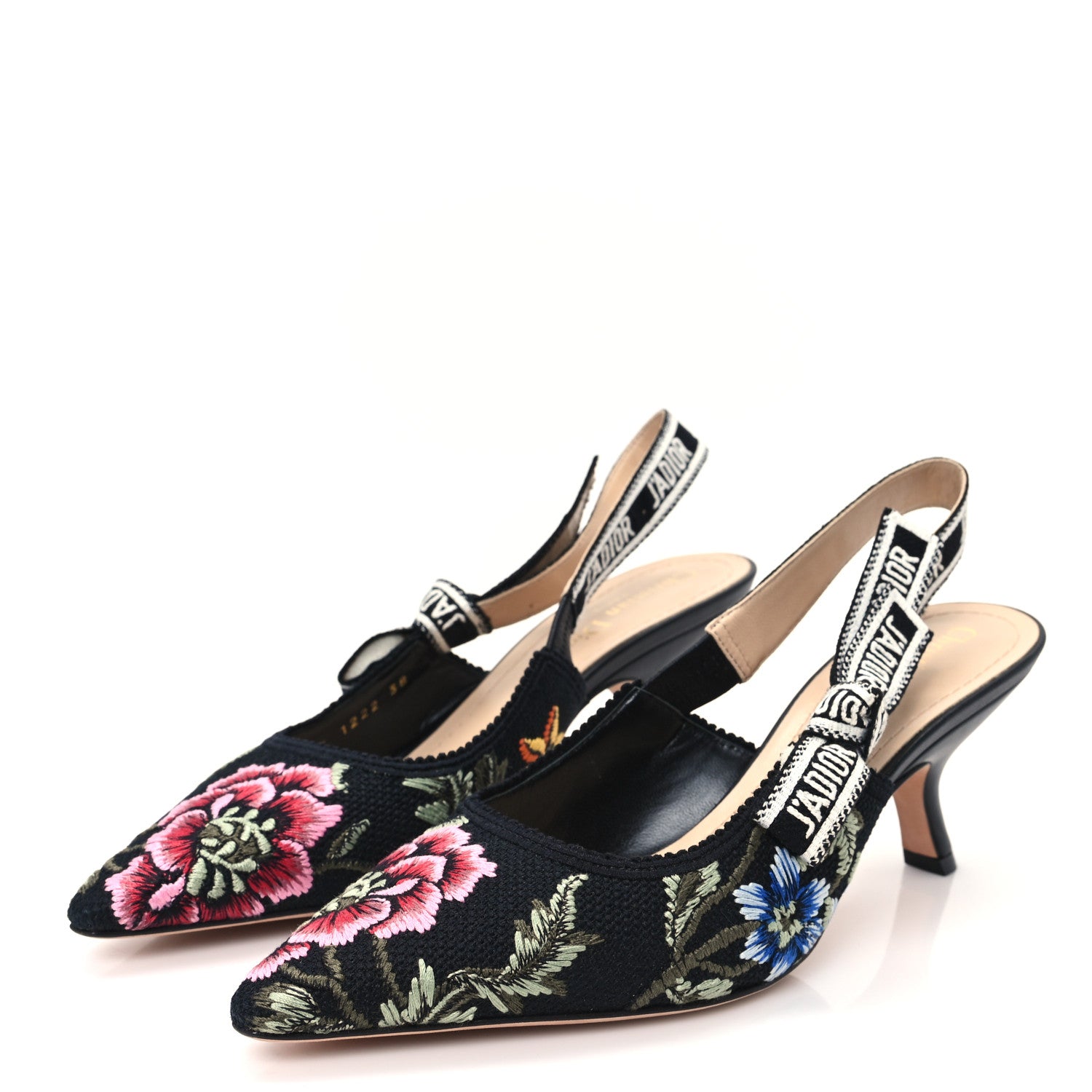 Christian Dior Ribbon Petites Fleurs Embroidered J'Adior Slingback Pumps 38 Black 4 of 10