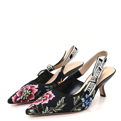 Christian Dior Ribbon Petites Fleurs Embroidered J'Adior Slingback Pumps 38 Black 4 of 10