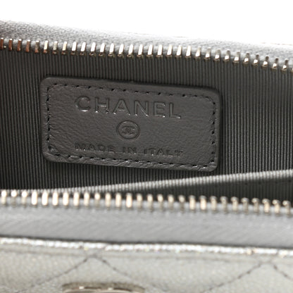 Chanel Glittered Metallic Caviar Quilted Zip Coin Purse Wallet Silver 6 of 8