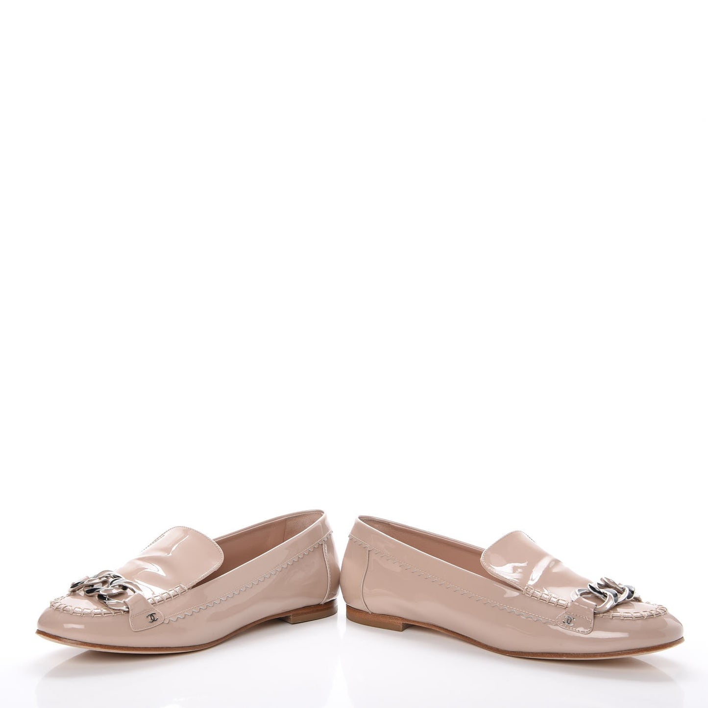 Patent Chain Moccasin Loafers 39.5 Beige