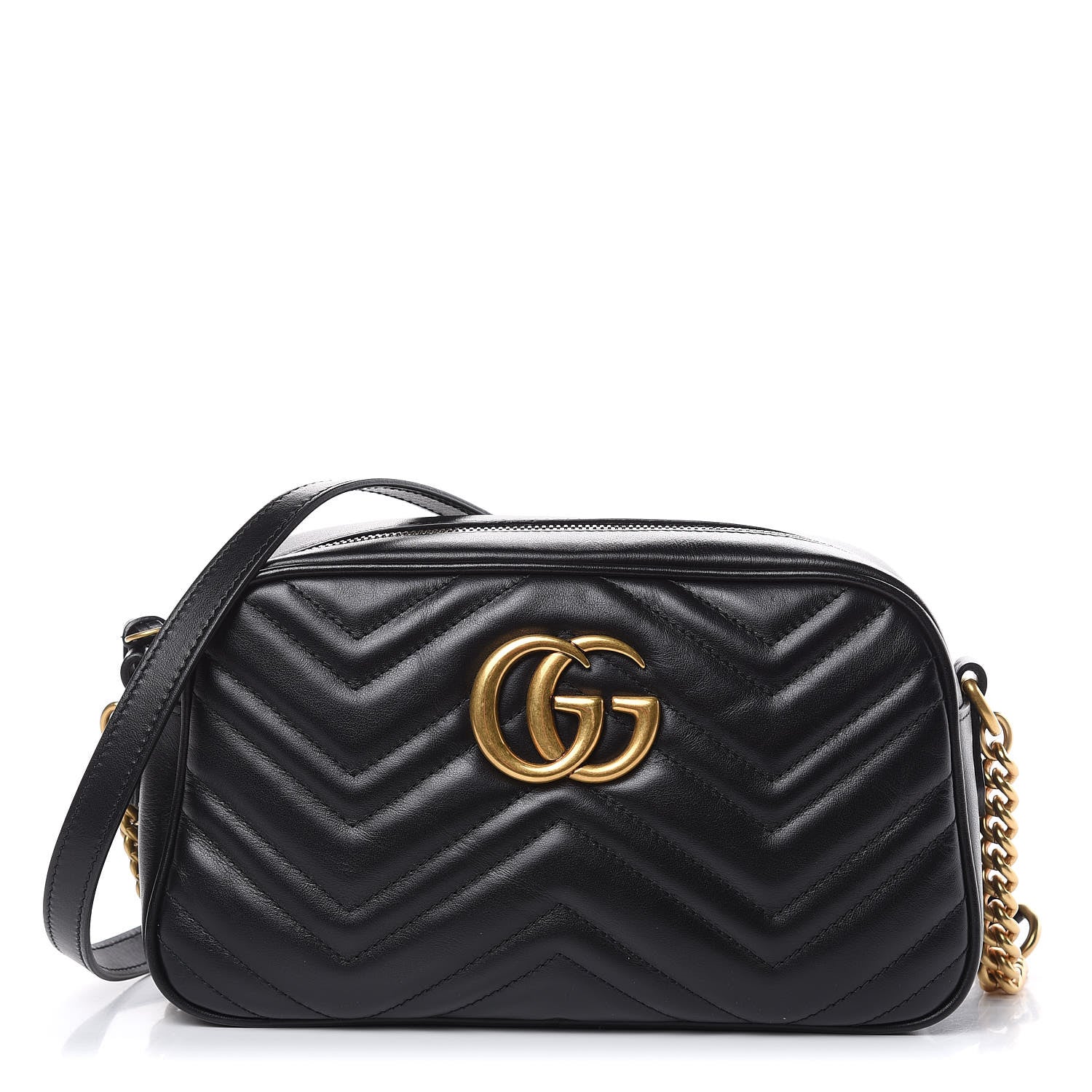 Gucci Calfskin Matelasse Small GG Marmont Chain Shoulder Bag Black 1 of 10