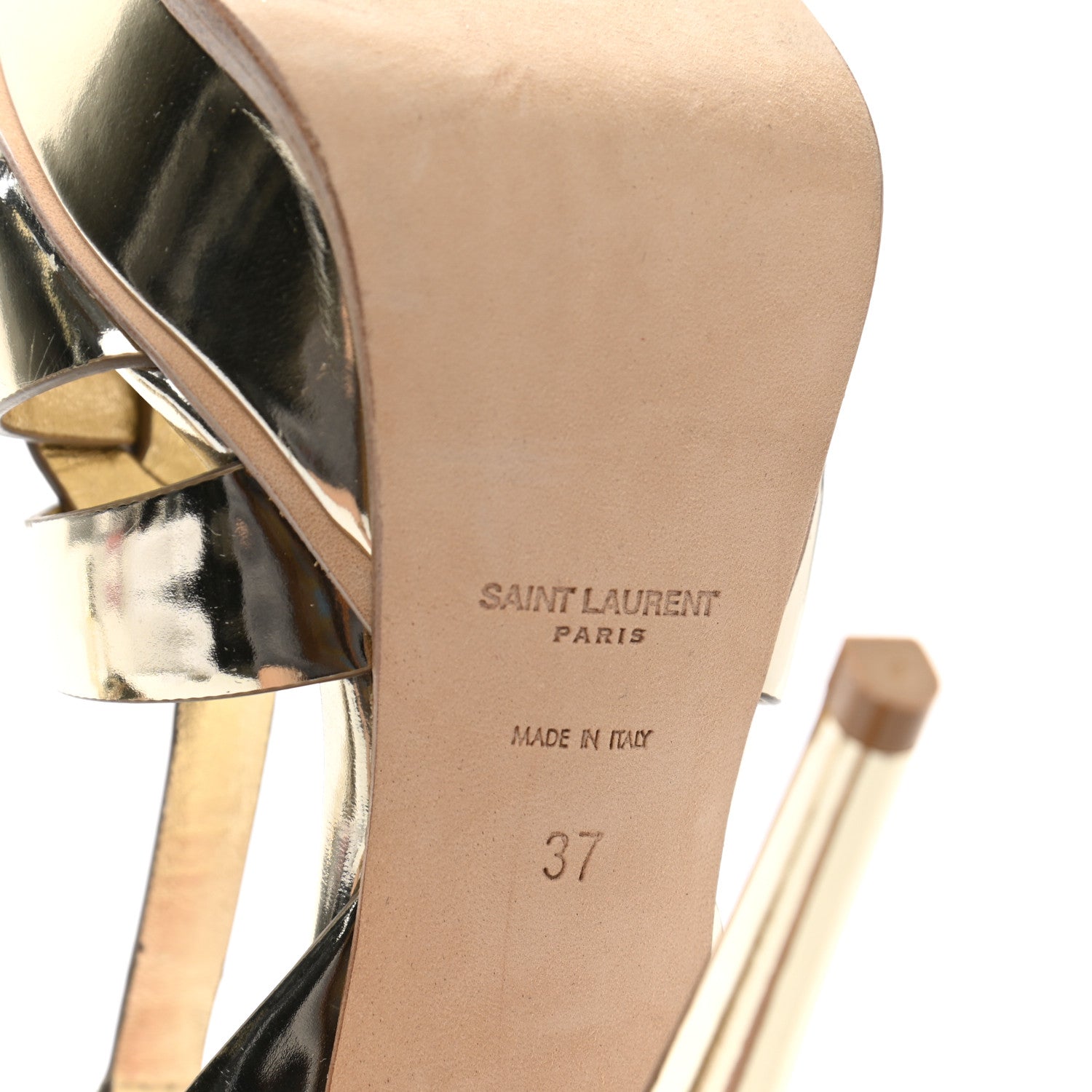 Saint Laurent Metallic Calfskin Tribute 105 Platform Sandals 37 Gold 6 of 9