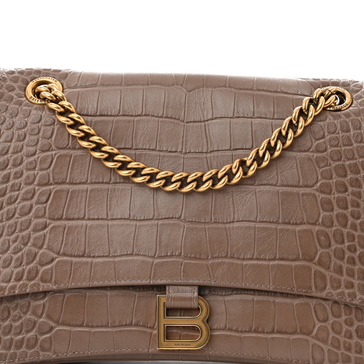 Extra Supple Calfskin Crocodile Embossed Medium Crush Chain Bag Brown