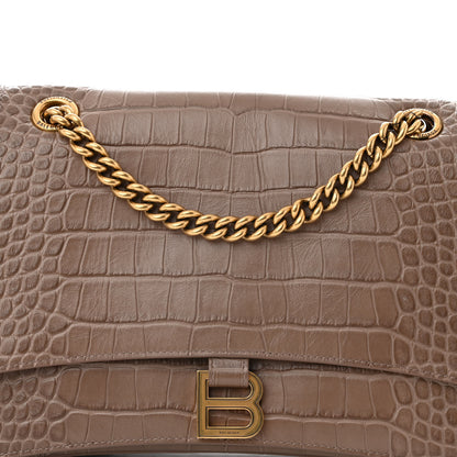 Balenciaga Extra Supple Calfskin Crocodile Embossed Medium Crush Chain Bag Brown 7 of 10