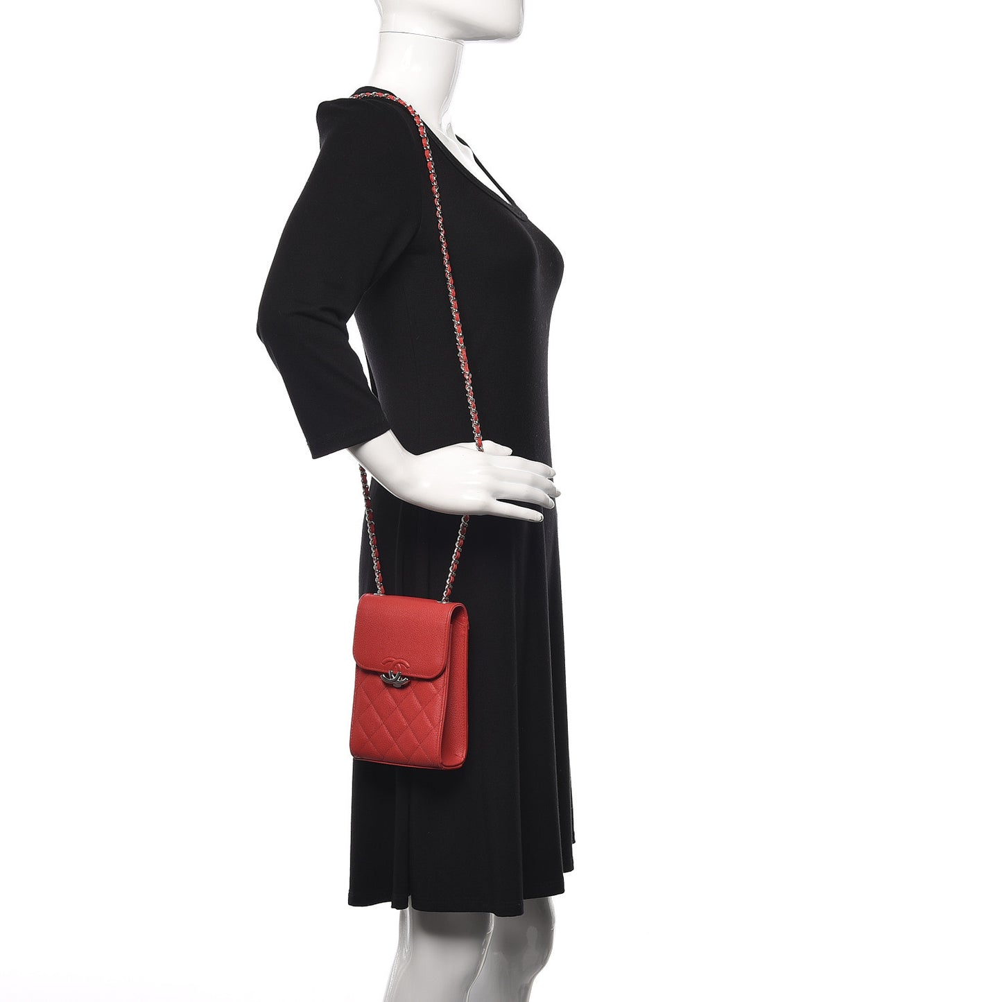 Grained Calfskin Quilted CC Box Clutch With Chain Red