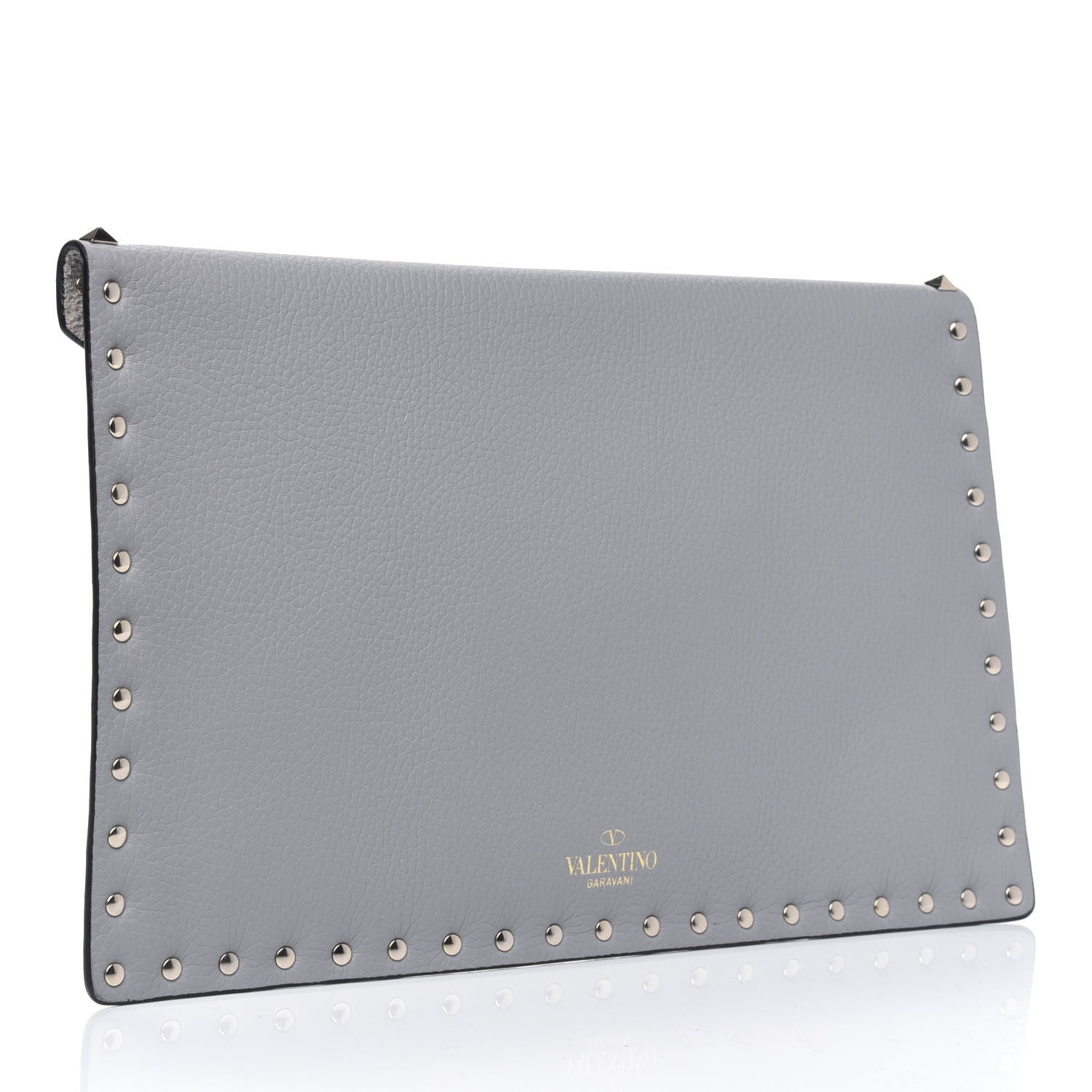 Valentino Garavani Pebbled Calfskin Large Rockstud Envelope Clutch Pastel Grey 2 of 4