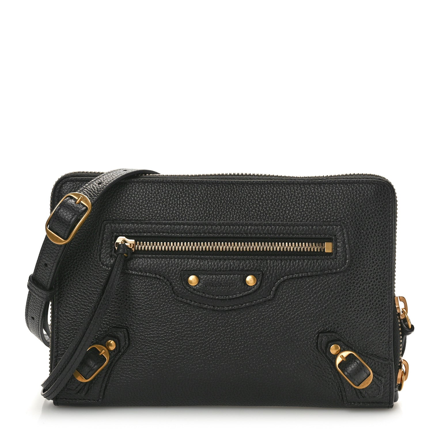 Balenciaga Grained Calfskin Neo Classic Gold Hardware Zip Around Crossbody Black 1 of 10