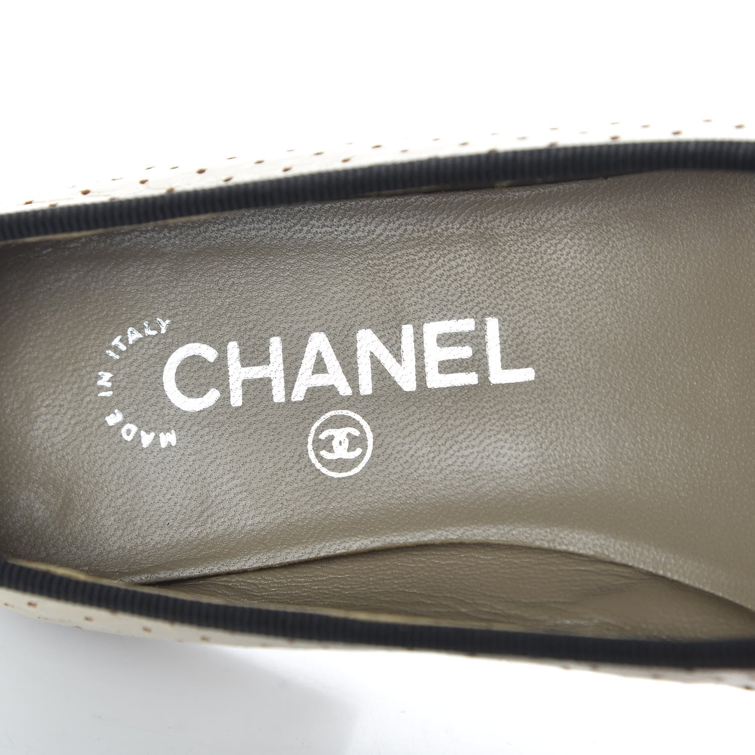 Chanel Lambskin Perforated Cap Toe Ballerina Flats 36 Beige Black 7 of 9