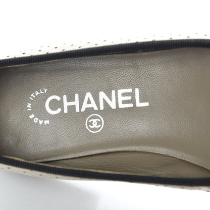 Chanel Lambskin Perforated Cap Toe Ballerina Flats 36 Beige Black 7 of 9