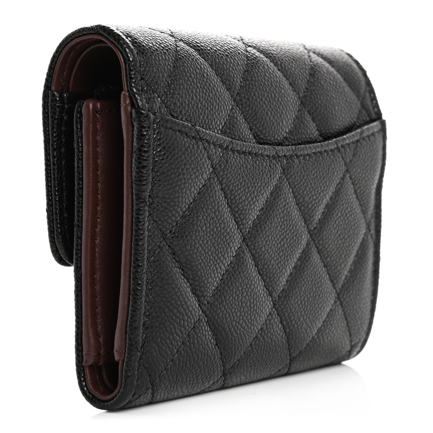 Caviar Quilted Compact Flap Wallet Black
