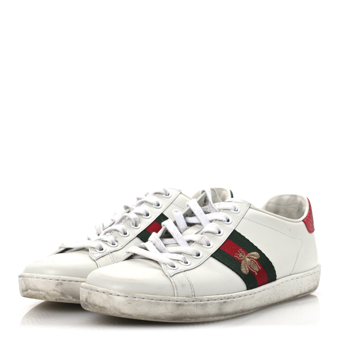 Calfskin Ayers Bee Embroidered Womens Ace Sneakers 37 White Green