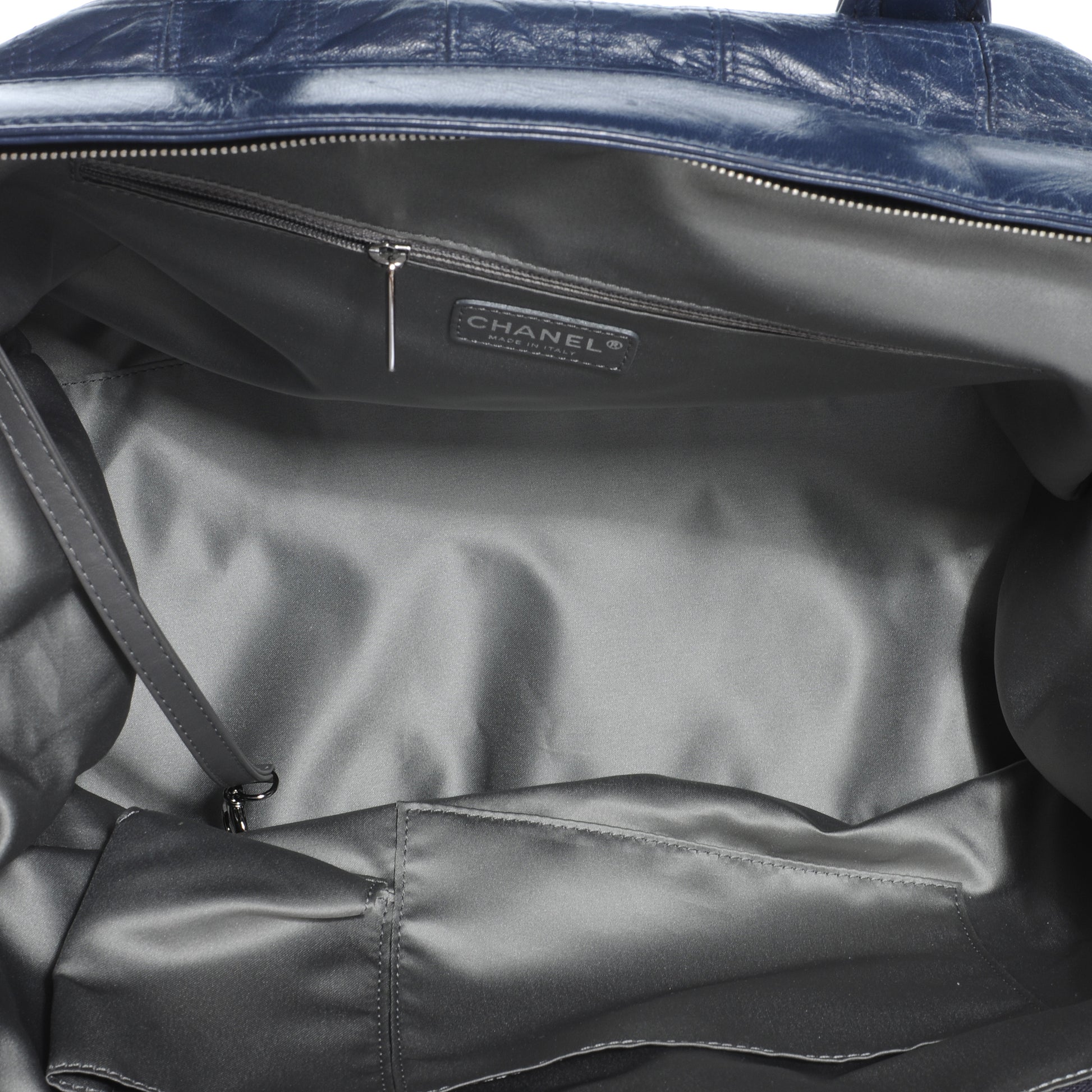 Chanel Leather Square Stitched Lax Shopping Tote Navy Blue 7 of 7