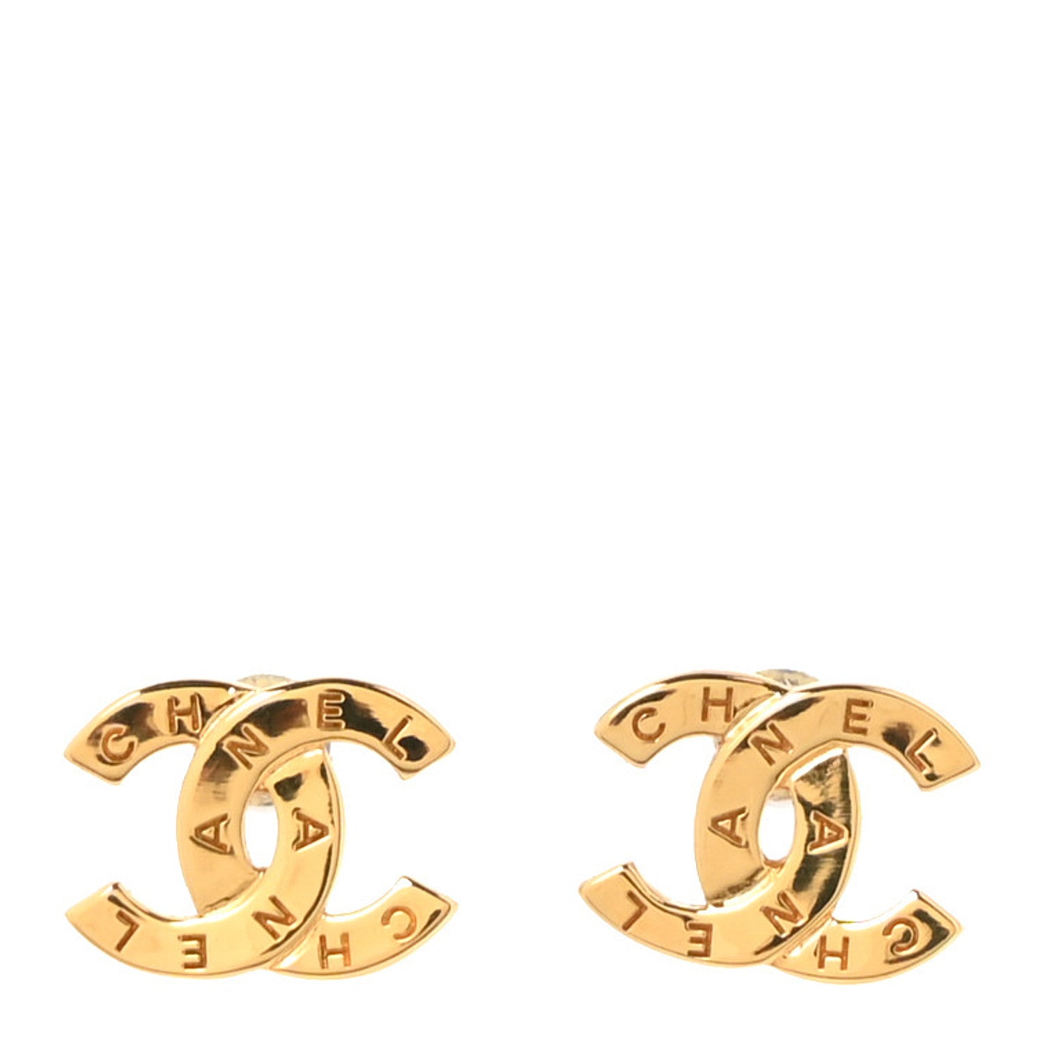 Chanel Metal CC Paris Button Stud Earrings Gold 1 of 5
