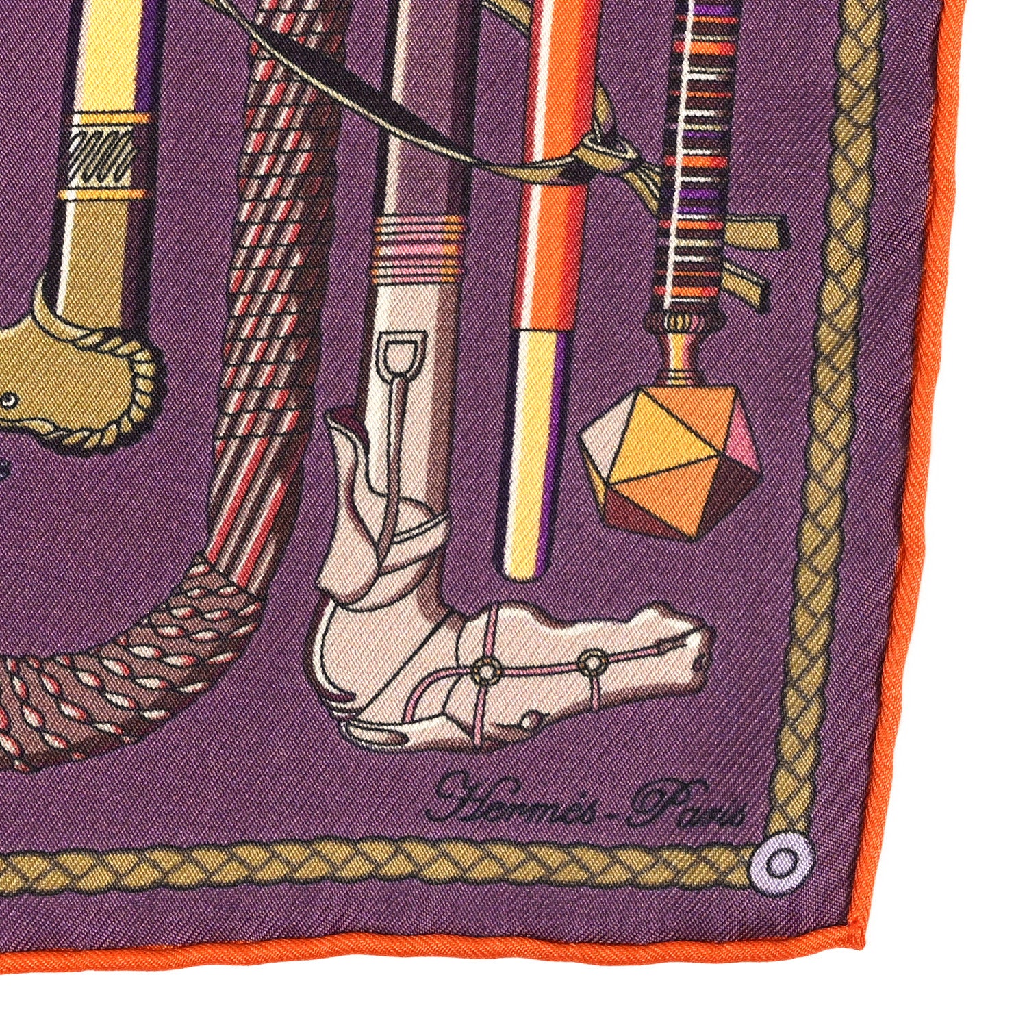 Hermes Silk Les Cannes Scarf 45 Scarf Prune Orange Violet 2 of 4