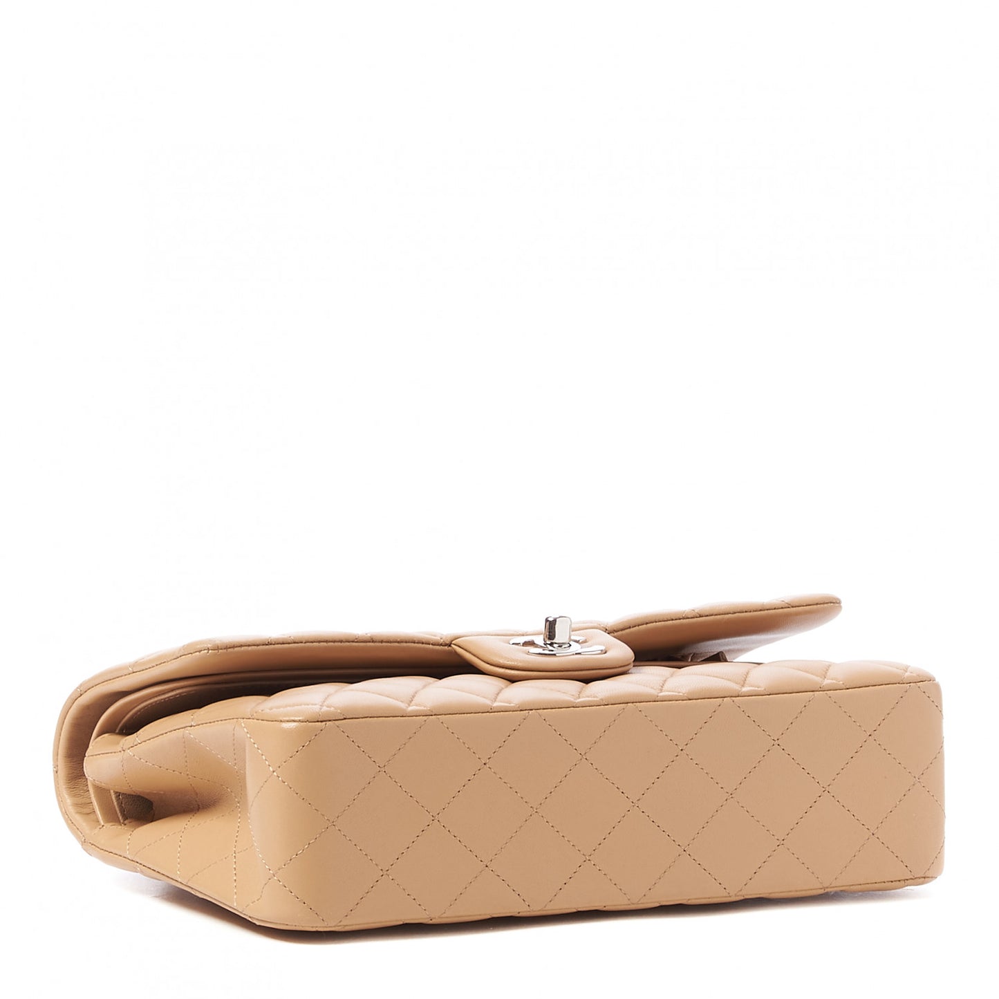 Lambskin Quilted Medium Double Flap Beige