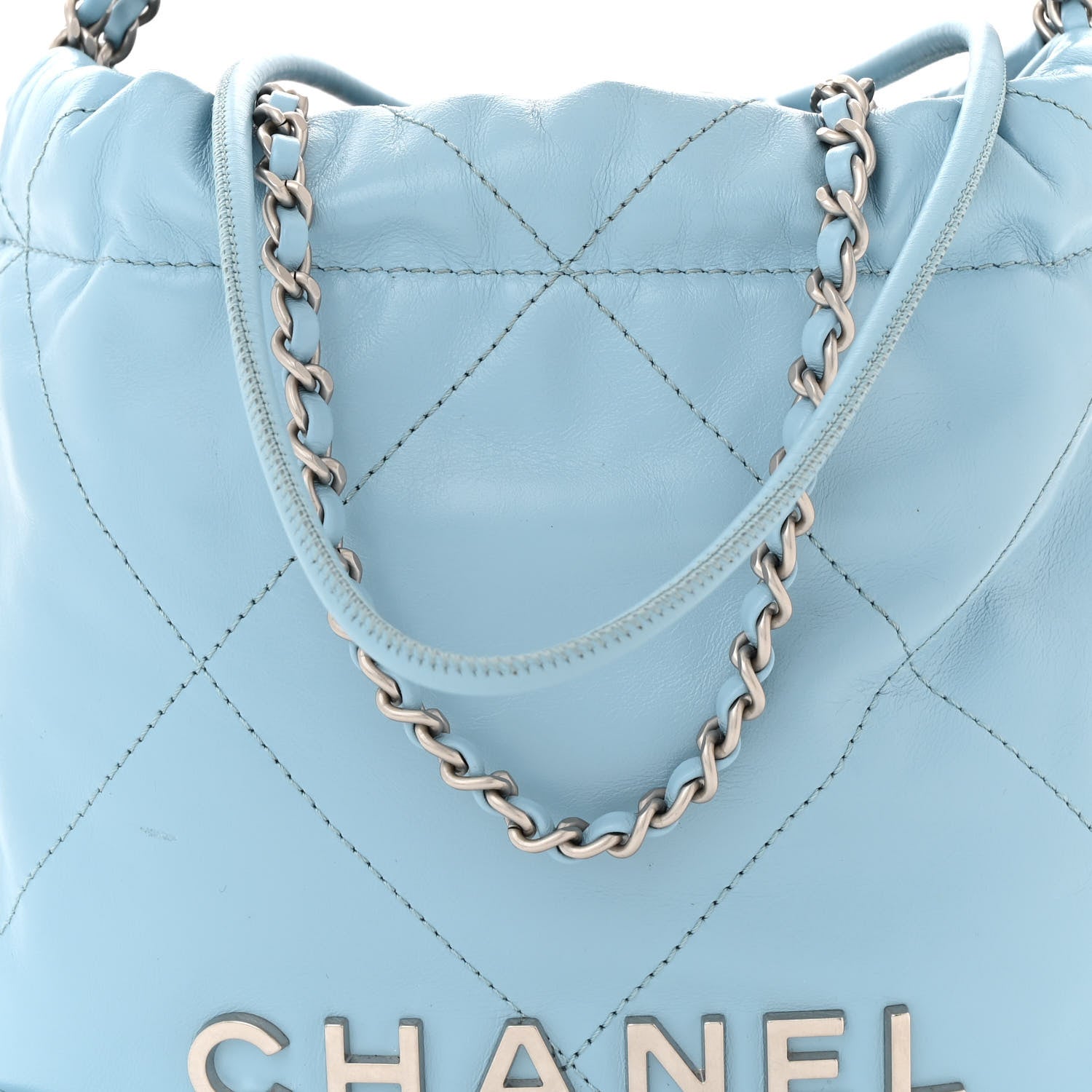 Chanel Shiny Calfskin Quilted Mini Chanel 22 Light Blue 8 of 10