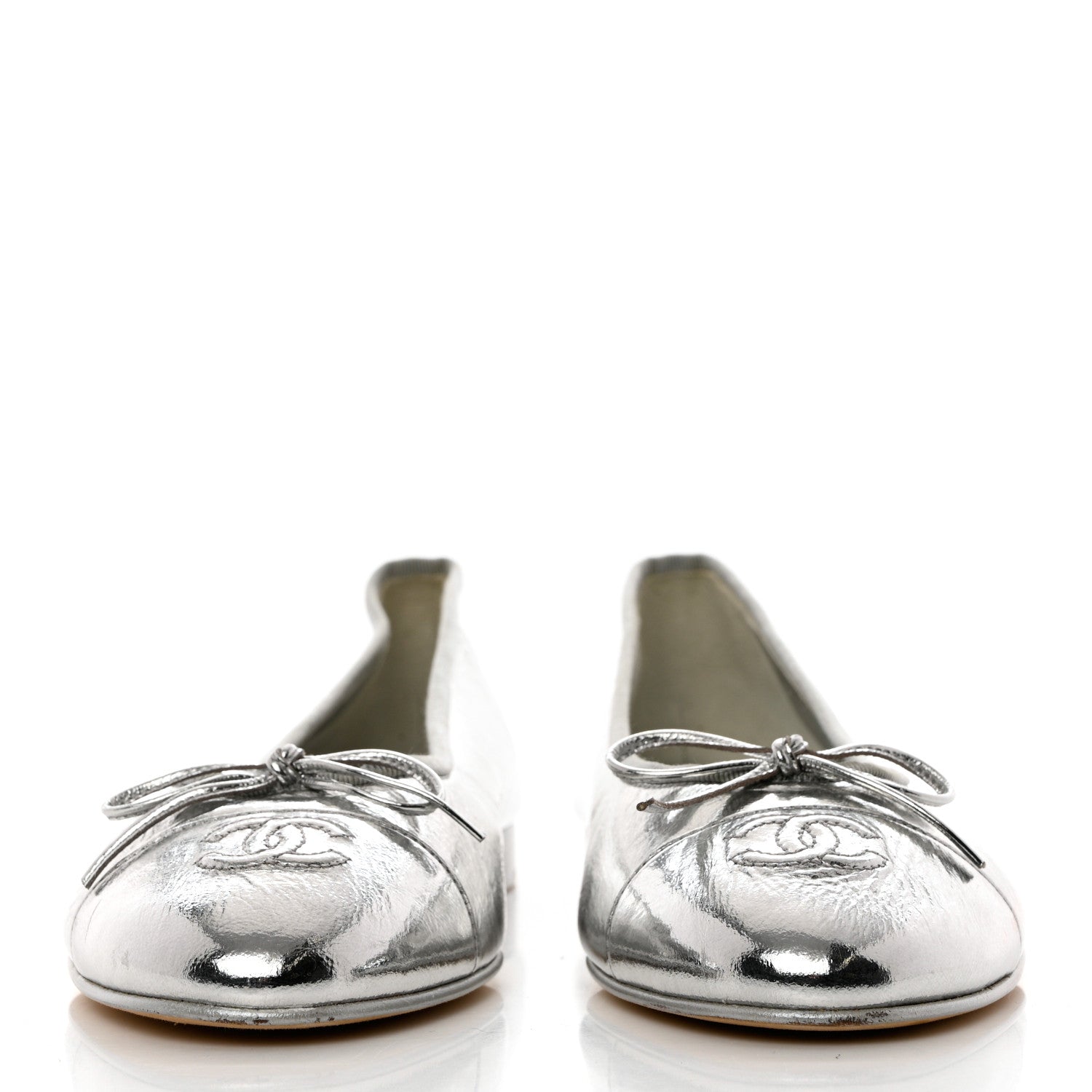 Chanel Metallic Aged Calfskin Cap Toe CC Ballerina Flats 40.5 Silver 2 of 15