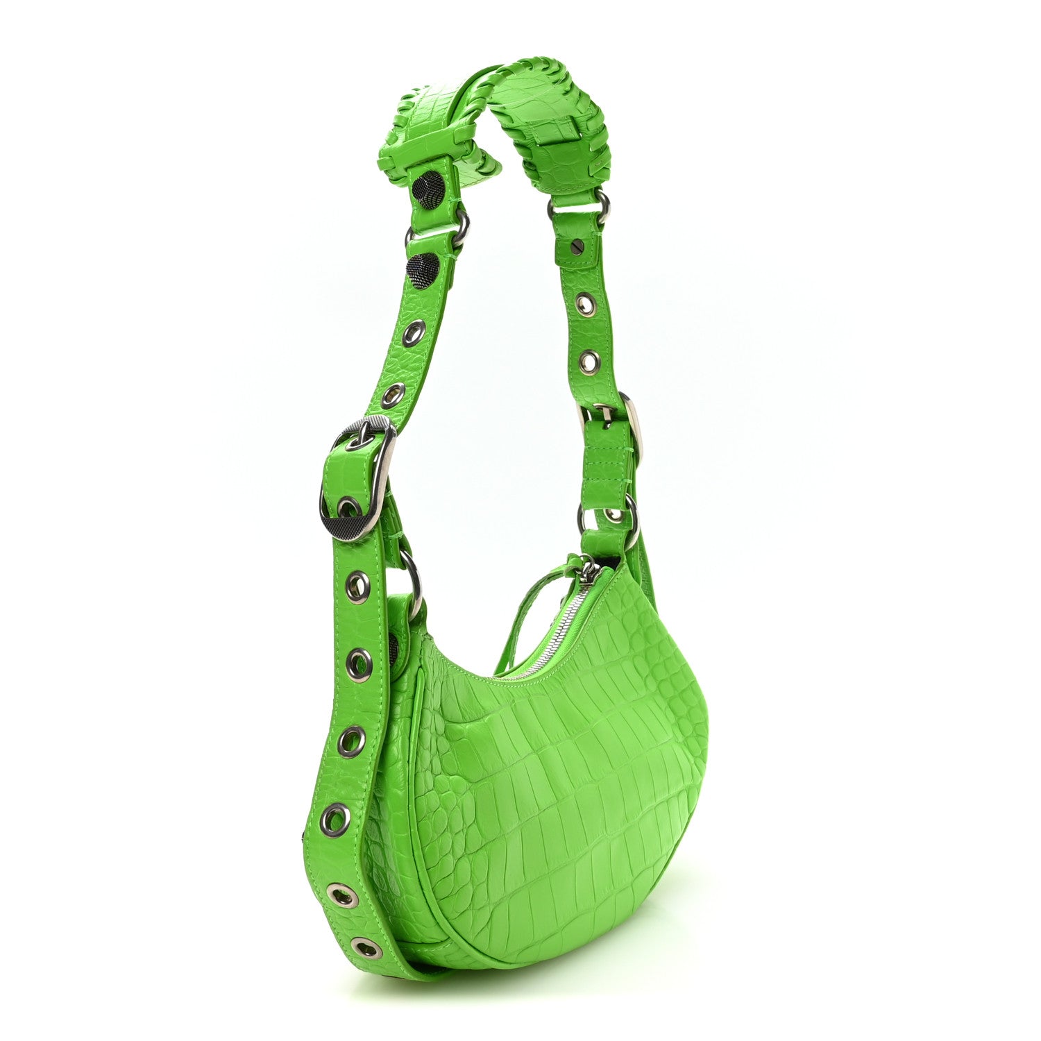 Balenciaga Extra Supple Calfskin Crocodile Embossed Le Cagole Shoulder Bag XS Acid Green 4 of 11