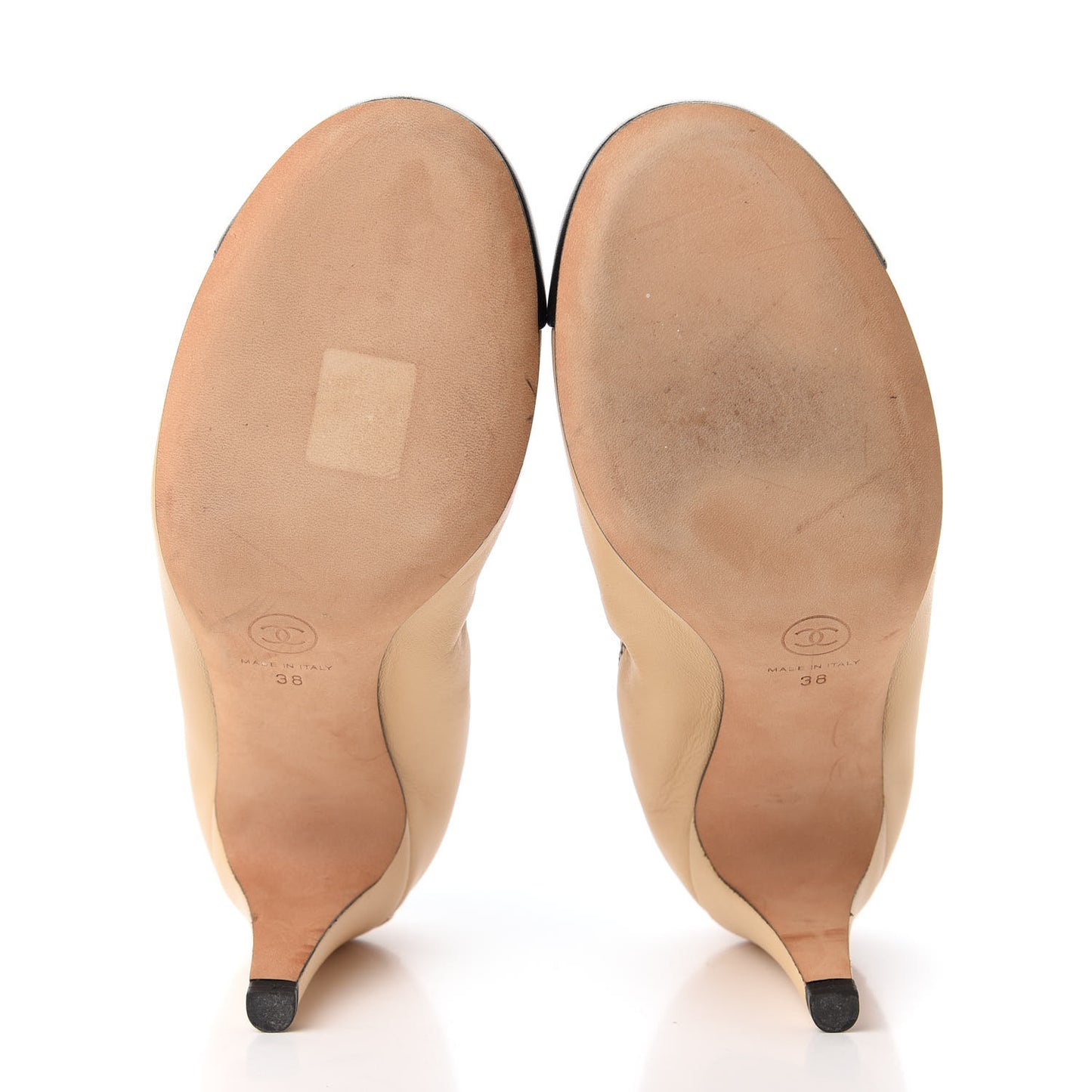 Lambskin Elastic Cap Toe Pumps 38 Beige Black