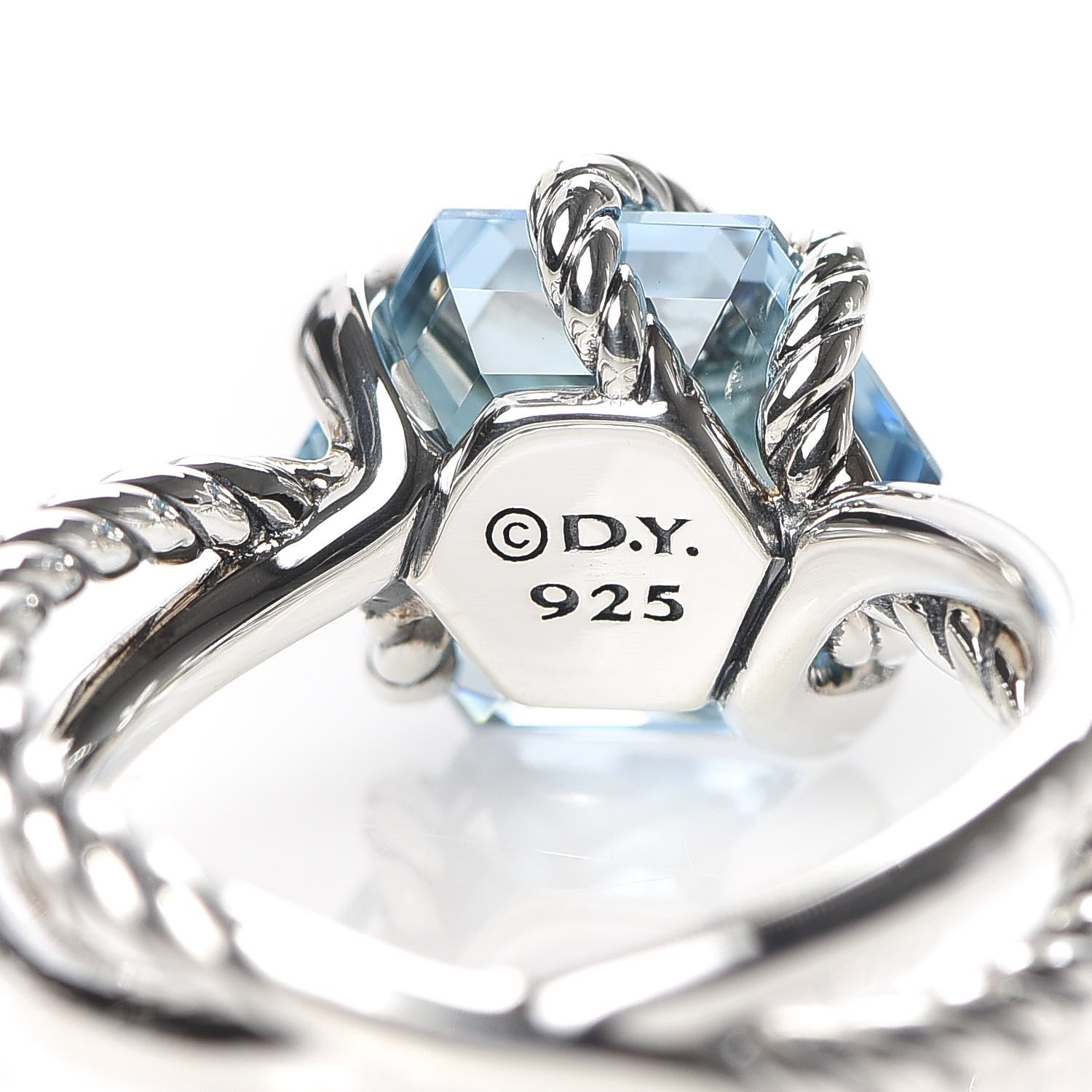David Yurman Sterling Silver Diamond Blue Topaz 10mm Cable Wrap Ring 52 6 5 of 6